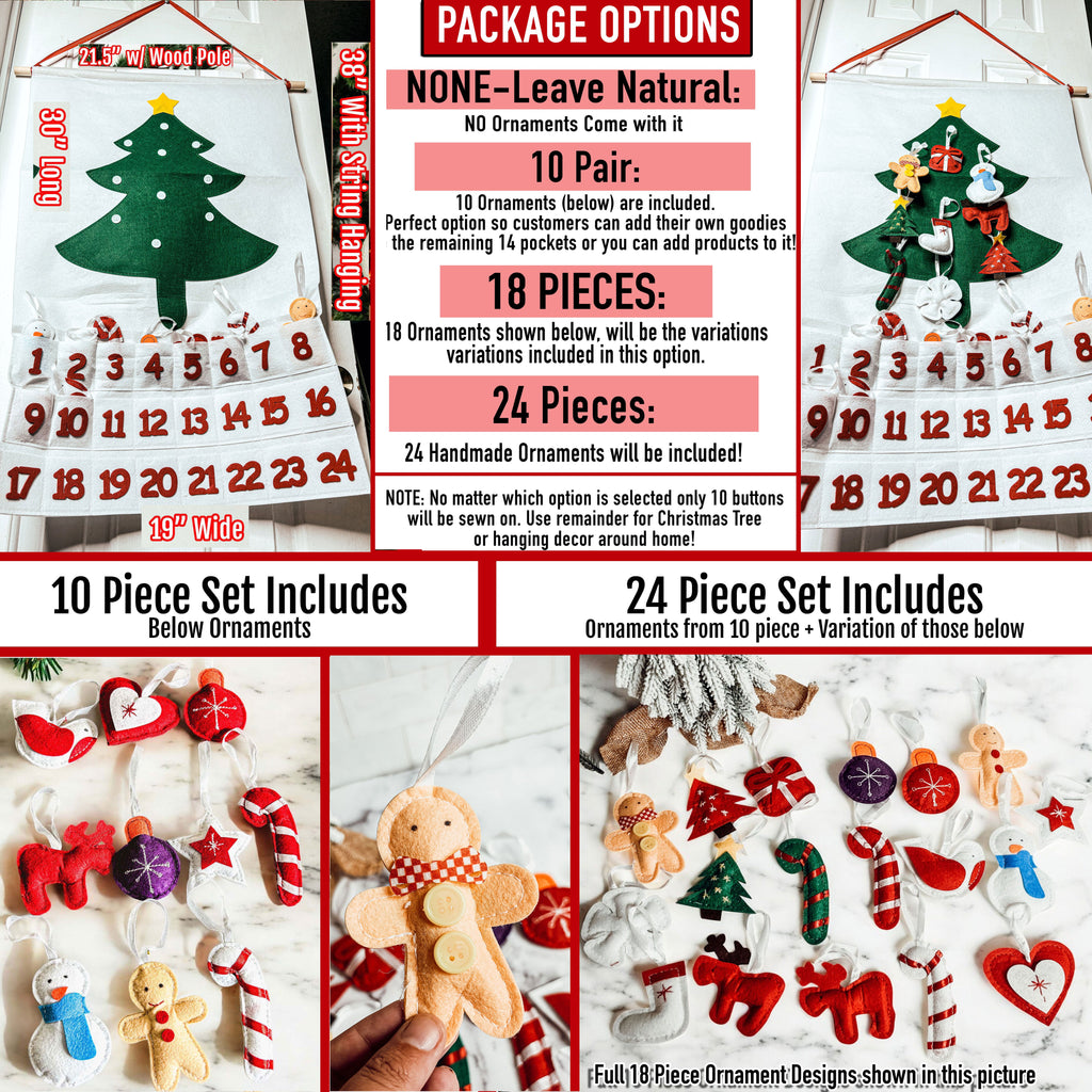 Felt Christmas Advent Calendar Kids Countdown Pockets And Felt Ornaments BandsCo Straps