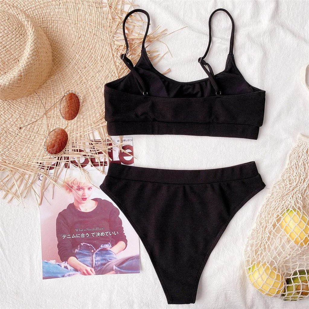 Female High Waist Swimsuit Bikini Sports Swimsuits For Women Two Piece Crop Top Bikini Set High Waist High Cut Bathing Suits Women Swimwear Two-piece Bikini Set Bathing Suit Swimwear Stevvex