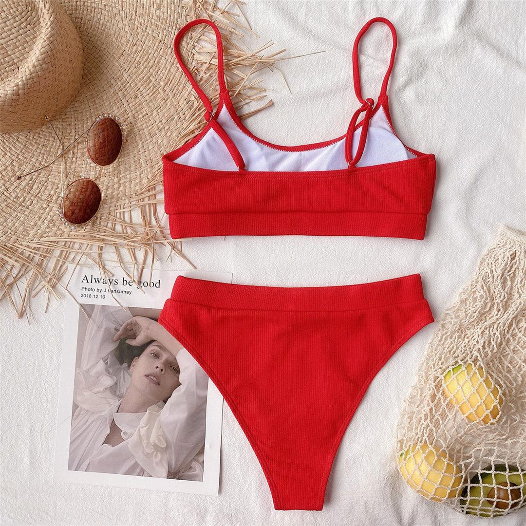 Female High Waist Swimsuit Bikini Sports Swimsuits For Women Two Piece Crop Top Bikini Set High Waist High Cut Bathing Suits Women Swimwear Two-piece Bikini Set Bathing Suit Swimwear Stevvex