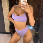 Female High Waist Swimsuit Bikini Sports Swimsuits For Women Two Piece Crop Top Bikini Set High Waist High Cut Bathing Suits Women Swimwear Two-piece Bikini Set Bathing Suit Swimwear Stevvex