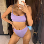 Female High Waist Swimsuit Bikini Sports Swimsuits For Women Two Piece Crop Top Bikini Set High Waist High Cut Bathing Suits Women Swimwear Two-piece Bikini Set Bathing Suit Swimwear Stevvex