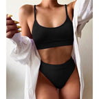 Female High Waist Swimsuit Bikini Sports Swimsuits For Women Two Piece Crop Top Bikini Set High Waist High Cut Bathing Suits Women Swimwear Two-piece Bikini Set Bathing Suit Swimwear Stevvex
