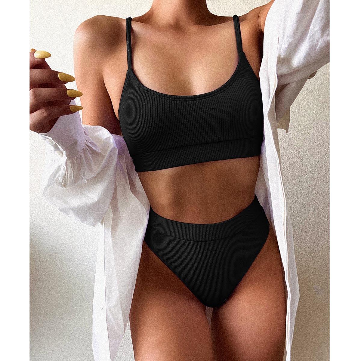 Female Push Up Swimsuit Modern Swimwear For Women Bikinis High Waist Bikini Set Solid Bikini 2 Piece Swimsuit Bathing Suits Women Bathing Suit High Waist Bikini Set Sport Wear Swimming Suit Bikini Stevvex
