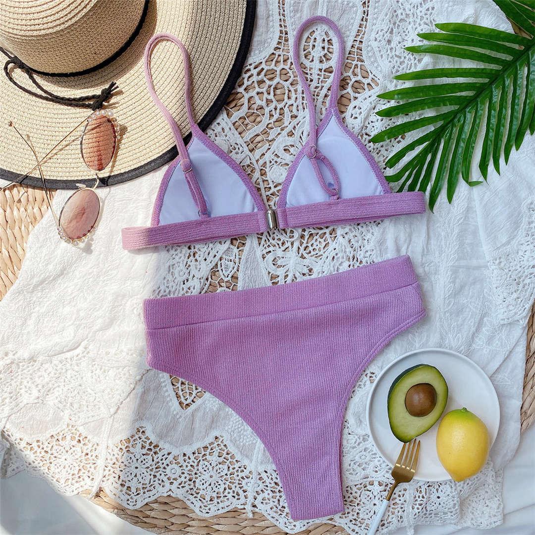 Female Swimsuit High Waist Bikini Women High Waist Swimsuits Triangle Bathing Suit V Neck Two Piece Bikini Sets Women Swimwear Two-pieces Bikini Set Ribbed Bather Bathing Suit Swim Stevvex