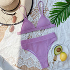 Female Swimsuit High Waist Bikini Women High Waist Swimsuits Triangle Bathing Suit V Neck Two Piece Bikini Sets Women Swimwear Two-pieces Bikini Set Ribbed Bather Bathing Suit Swim Stevvex