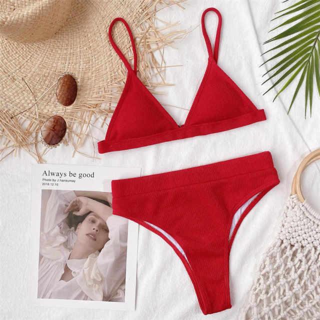 Female Swimsuit High Waist Bikini Women High Waist Swimsuits Triangle Bathing Suit V Neck Two Piece Bikini Sets Women Swimwear Two-pieces Bikini Set Ribbed Bather Bathing Suit Swim Stevvex