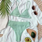 Female Swimsuit High Waist Bikini Women High Waist Swimsuits Triangle Bathing Suit V Neck Two Piece Bikini Sets Women Swimwear Two-pieces Bikini Set Ribbed Bather Bathing Suit Swim Stevvex