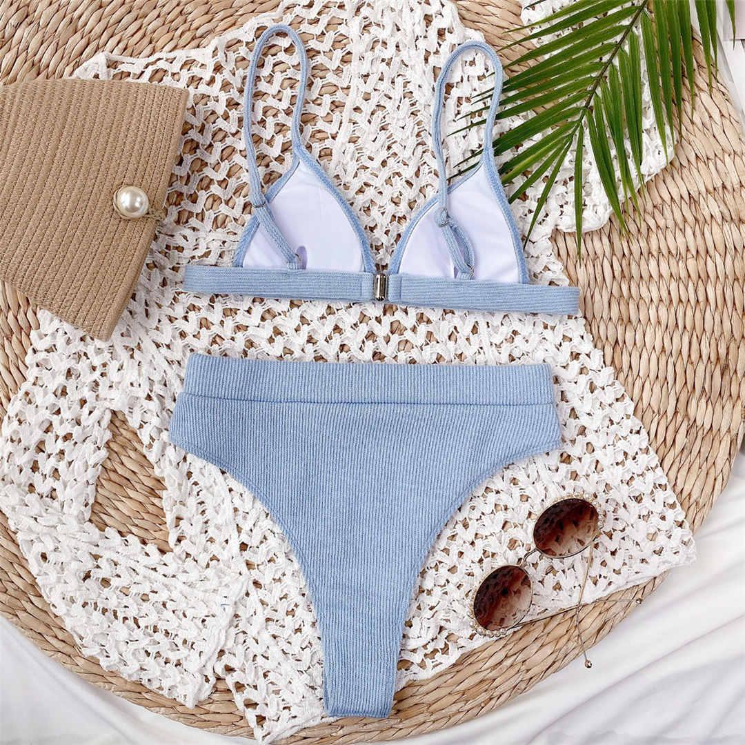 Female Swimsuit High Waist Bikini Women High Waist Swimsuits Triangle Bathing Suit V Neck Two Piece Bikini Sets Women Swimwear Two-pieces Bikini Set Ribbed Bather Bathing Suit Swim Stevvex