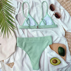 Female Swimsuit High Waist Bikini Women High Waist Swimsuits Triangle Bathing Suit V Neck Two Piece Bikini Sets Women Swimwear Two-pieces Bikini Set Ribbed Bather Bathing Suit Swim Stevvex