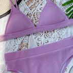 Female Swimsuit High Waist Bikini Women High Waist Swimsuits Triangle Bathing Suit V Neck Two Piece Bikini Sets Women Swimwear Two-pieces Bikini Set Ribbed Bather Bathing Suit Swim Stevvex