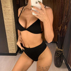 Female Swimsuit High Waist Bikini Women High Waist Swimsuits Triangle Bathing Suit V Neck Two Piece Bikini Sets Women Swimwear Two-pieces Bikini Set Ribbed Bather Bathing Suit Swim Stevvex