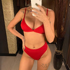 Female Swimsuit High Waist Bikini Women High Waist Swimsuits Triangle Bathing Suit V Neck Two Piece Bikini Sets Women Swimwear Two-pieces Bikini Set Ribbed Bather Bathing Suit Swim Stevvex