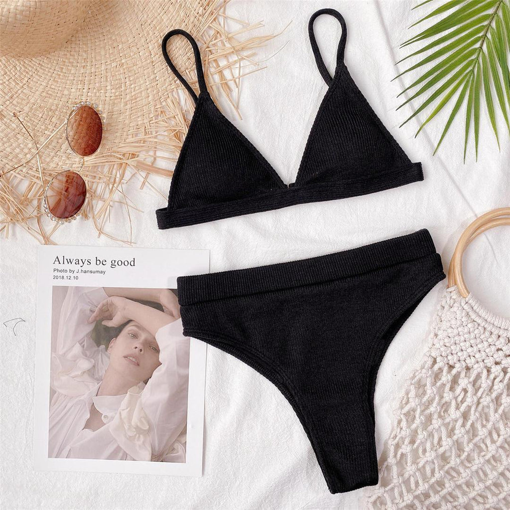 Female Swimsuit High Waist Bikini Women High Waist Swimsuits Triangle Bathing Suit V Neck Two Piece Bikini Sets Women Swimwear Two-pieces Bikini Set Ribbed Bather Bathing Suit Swim Stevvex