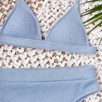 Female Swimsuit High Waist Bikini Women High Waist Swimsuits Triangle Bathing Suit V Neck Two Piece Bikini Sets Women Swimwear Two-pieces Bikini Set Ribbed Bather Bathing Suit Swim Stevvex