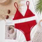 Female Swimsuit High Waist Bikini Women High Waist Swimsuits Triangle Bathing Suit V Neck Two Piece Bikini Sets Women Swimwear Two-pieces Bikini Set Ribbed Bather Bathing Suit Swim Stevvex