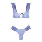 Female Swimsuit Women String Triangle Top Bikini Bottom Printed Push Up Swimsuit Bikini Sets Two Piece Split Button Beachwear Bathing Suit High Waist Bathing Suit High Cut