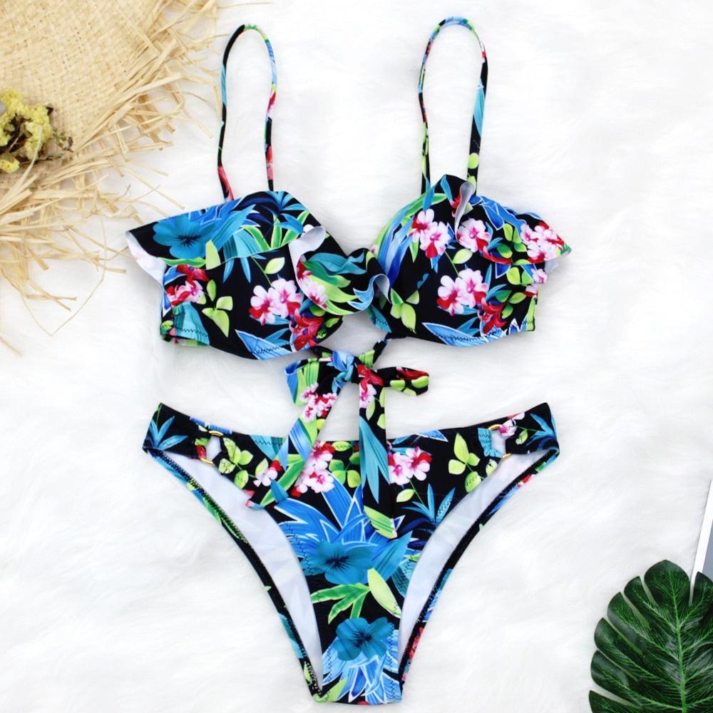 Female Two Piece Swimsuit Low Waist Bikini Floral Printing Swimwear Push Up Bathing Suit  Detachable Padded Push Up Striped Bikini Set Two Piece Swimsuit Ladies Vintage Lace Bikini Sets Beach Swimwear Stevvex