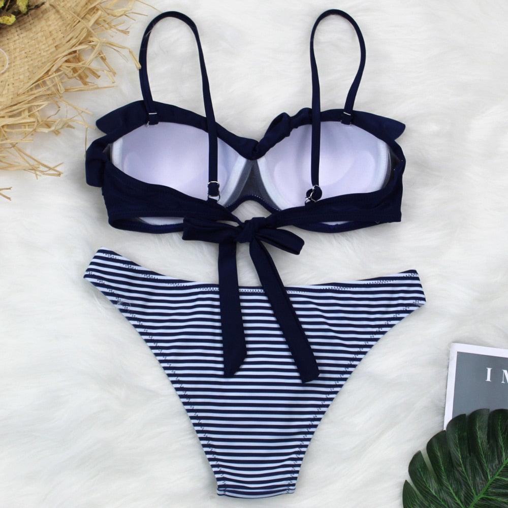 Female Two Piece Swimsuit Low Waist Bikini Floral Printing Swimwear Push Up Bathing Suit  Detachable Padded Push Up Striped Bikini Set Two Piece Swimsuit Ladies Vintage Lace Bikini Sets Beach Swimwear Stevvex