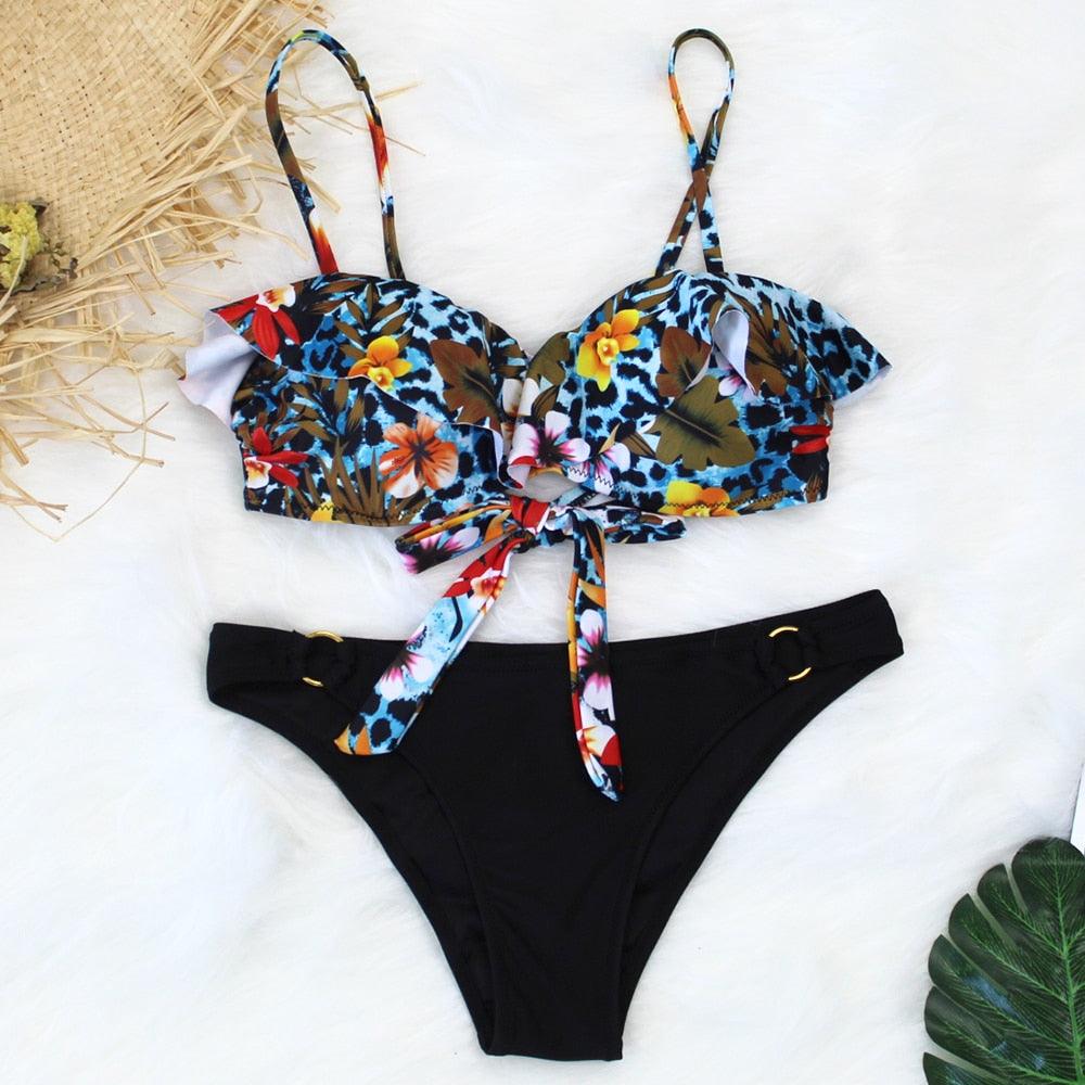 Female Two Piece Swimsuit Low Waist Bikini Floral Printing Swimwear Push Up Bathing Suit  Detachable Padded Push Up Striped Bikini Set Two Piece Swimsuit Ladies Vintage Lace Bikini Sets Beach Swimwear Stevvex