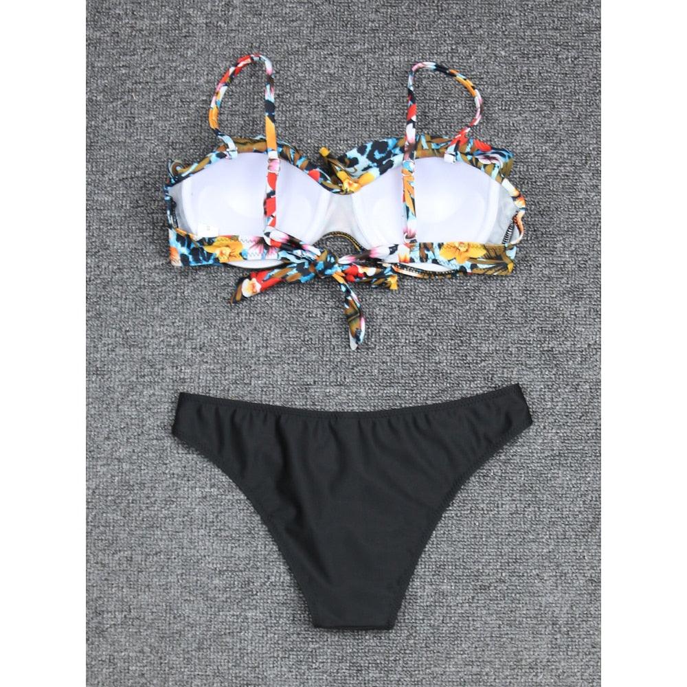 Female Two Piece Swimsuit Low Waist Bikini Floral Printing Swimwear Push Up Bathing Suit  Detachable Padded Push Up Striped Bikini Set Two Piece Swimsuit Ladies Vintage Lace Bikini Sets Beach Swimwear Stevvex