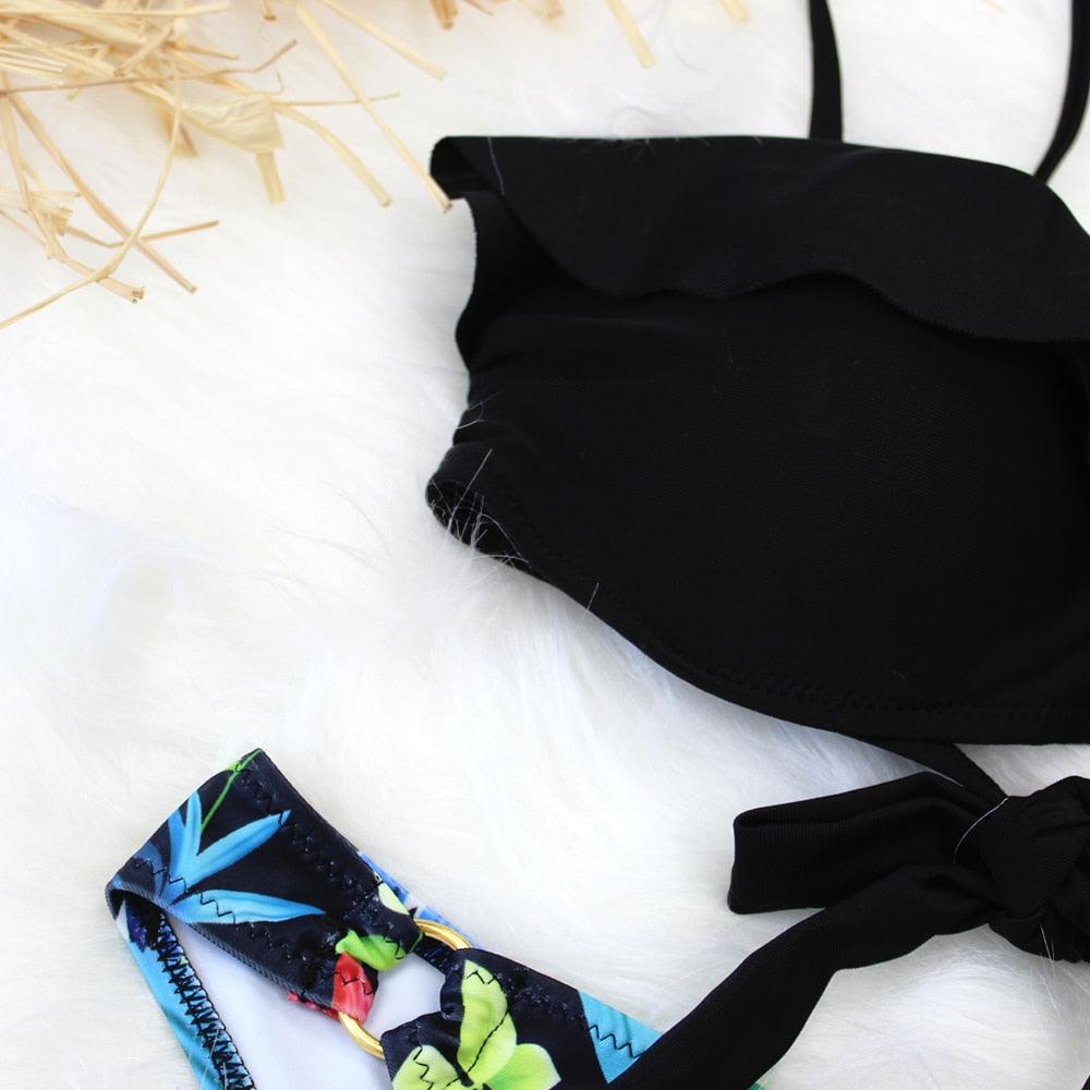 Female Two Piece Swimsuit Low Waist Bikini Floral Printing Swimwear Push Up Bathing Suit  Detachable Padded Push Up Striped Bikini Set Two Piece Swimsuit Ladies Vintage Lace Bikini Sets Beach Swimwear Stevvex