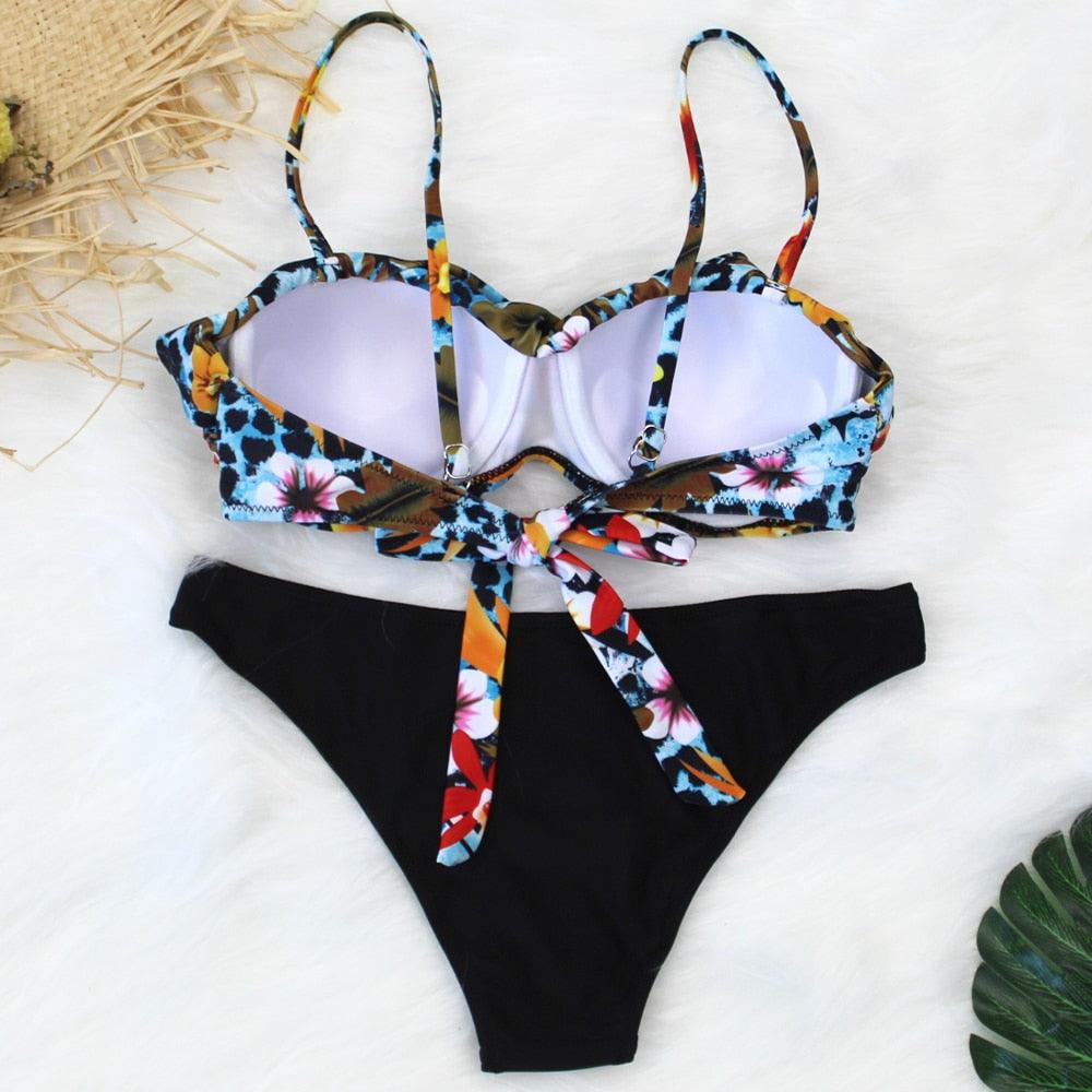 Female Two Piece Swimsuit Low Waist Bikini Floral Printing Swimwear Push Up Bathing Suit  Detachable Padded Push Up Striped Bikini Set Two Piece Swimsuit Ladies Vintage Lace Bikini Sets Beach Swimwear Stevvex