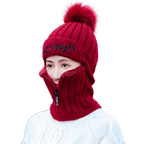 Female Winter Knitted Hats Add Fur Lined Warm Winter Hats For Women With Zipper Keep Face Warmer Balaclava Pompoms Cap Fleece Balaclava Gorgas Bonnet Knitted Hat Windproof Ski Mask Cold Weather Face Mask Motorcycle Balaclava Hood Warmer Winter Sports Cap Stevvex
