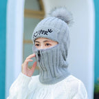 Female Winter Knitted Hats Add Fur Lined Warm Winter Hats For Women With Zipper Keep Face Warmer Balaclava Pompoms Cap Fleece Balaclava Gorgas Bonnet Knitted Hat Windproof Ski Mask Cold Weather Face Mask Motorcycle Balaclava Hood Warmer Winter Sports Cap Stevvex