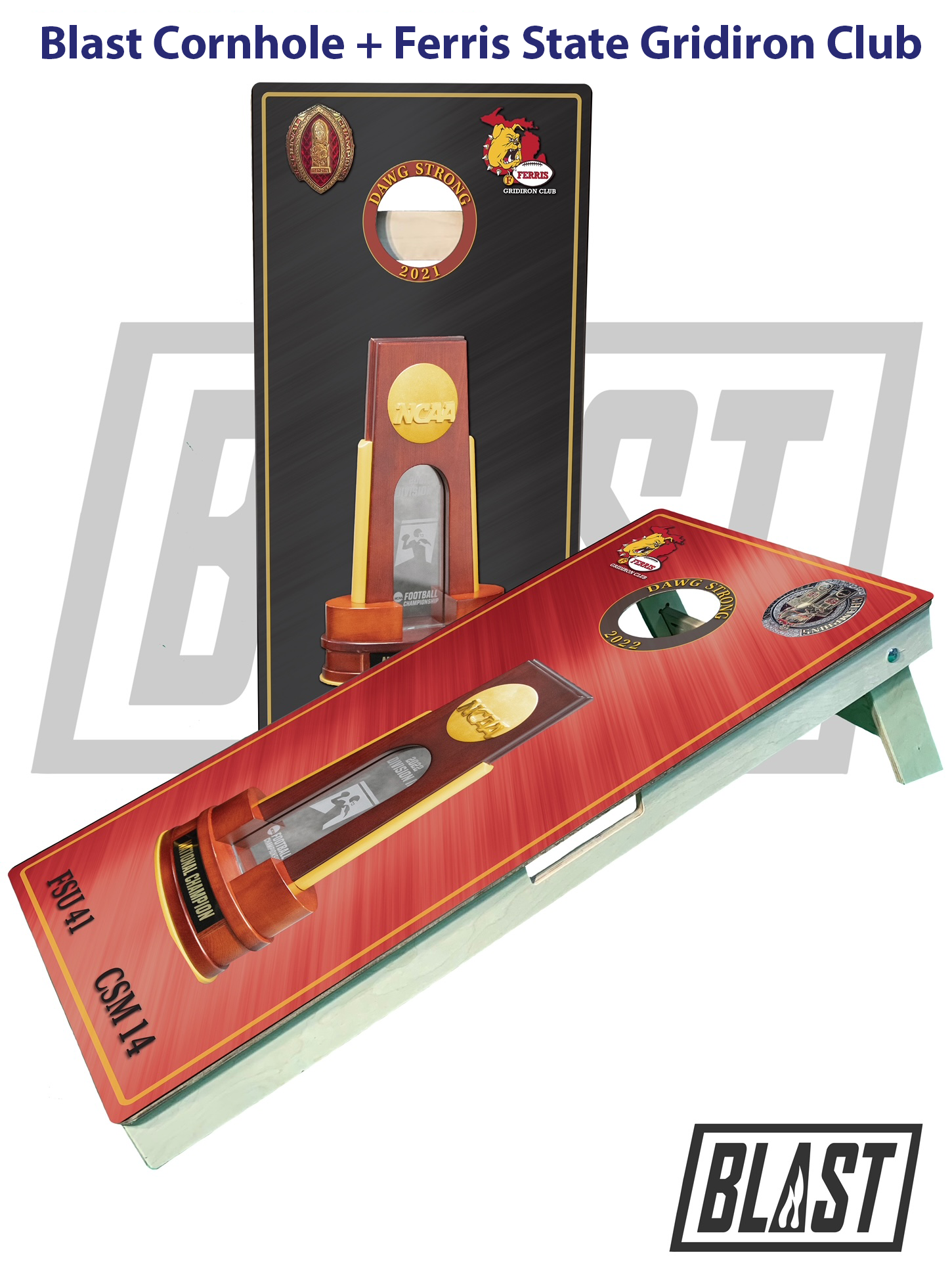 Ferris State Championship Trophy Boards & Bling Bags - free shipping! blastcornhole