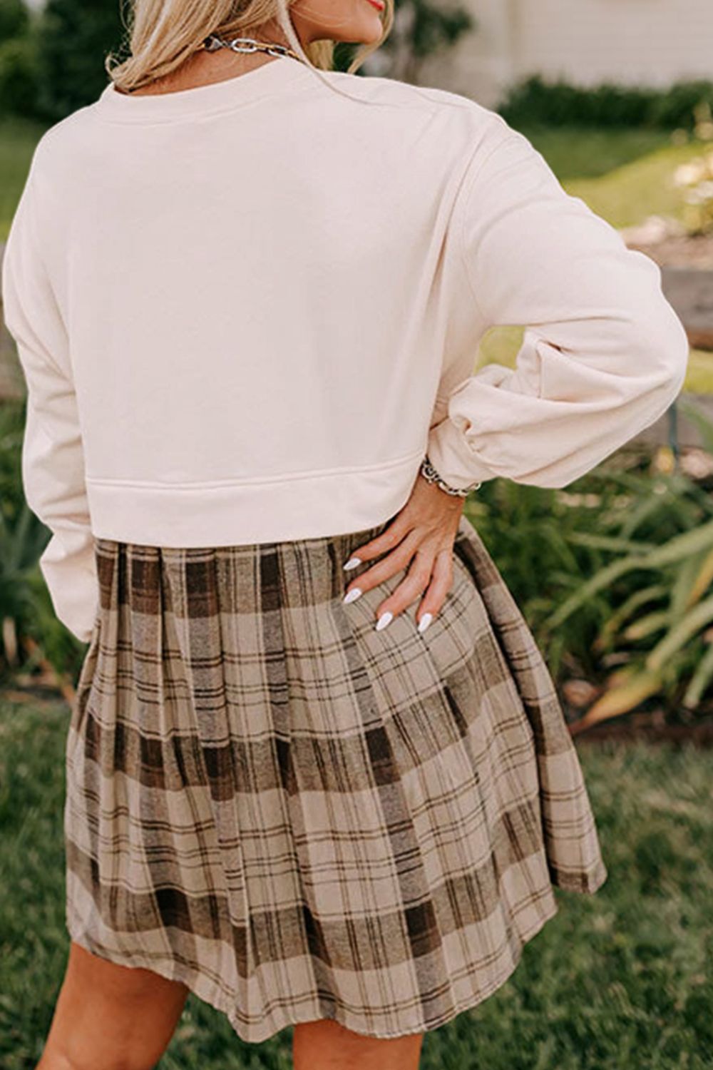 Vintage Plaid Round Neck Long Sleeve Mini Dress Cozy & Stylish Dress Retro Design Dress For Party Stevvex