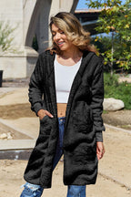 Red Double Take Full Size Hooded Teddy Bear Jacket with Thumbholes Ultra-Cozy & Stylish Comfortable Outerwear