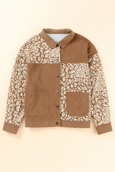 Leopard Print Drop Shoulder Jacket with Button-Up Closure Beautiful Unique Design Winter Jacket Stevvex