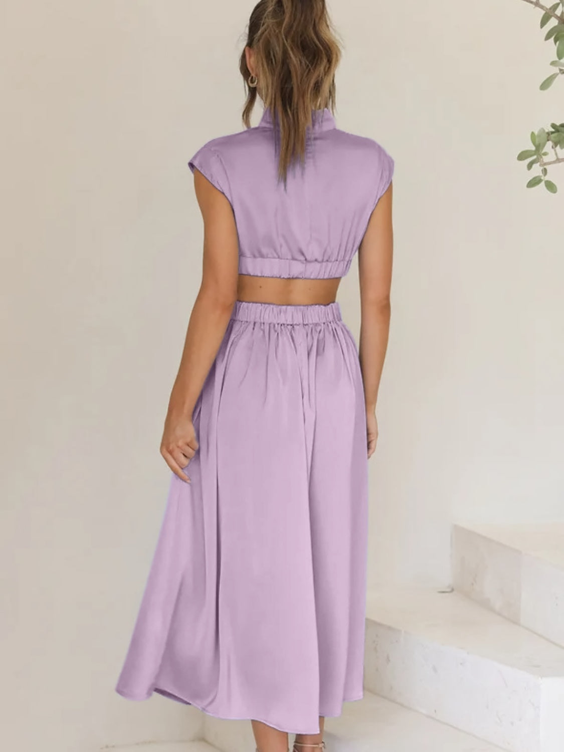 Modern Cutout Mock Neck Sleeveless Ruched Dress Elegant Dress For Women Stevvex