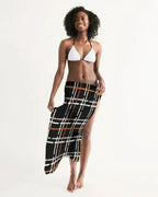 Sheer Sarong Swimsuit Cover Up Wrap / Black and Orange Plaid