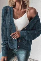 Dark Khaki Cardigan – Open Knit Drop Shoulder Sweater | Cotton-Acrylic Blend