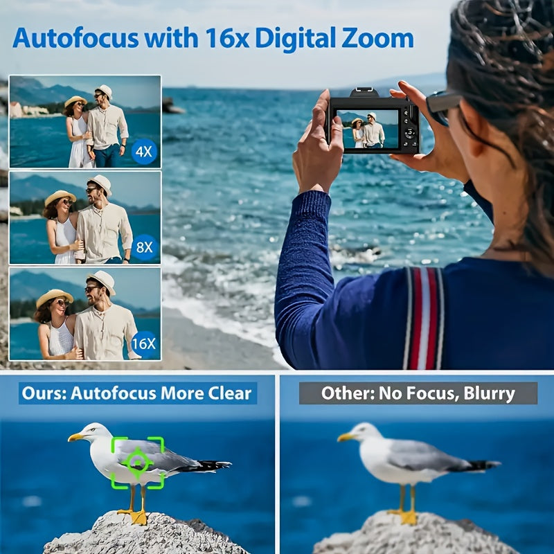 Digital Camera Photography With 2.4-inch LCD Screen, 16xdigital Camera 1080p Mini Camera Vlog Camera With 9.88mm Wide-angle Lens Cool Stuff Travel Essentials Gift, Body Camera Compact Travel Camera, Camera For Vlogqing, Camer Lootquake LLC
