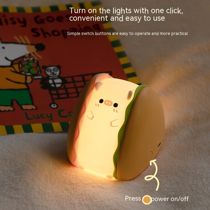 Hamburger Pig Small Night Lamp USB Rechargeable Bedroom Pi-Mart