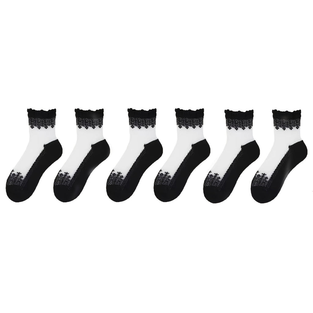 6 Pairs Soft & Breathable Lace Patchwork Crew Socks - Women's Calf Socks with Comfortable Stockings & Hosiery for Everyday Wear Lootquake LLC