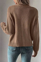Dark Khaki Cardigan – Open Knit Drop Shoulder Sweater | Cotton-Acrylic Blend