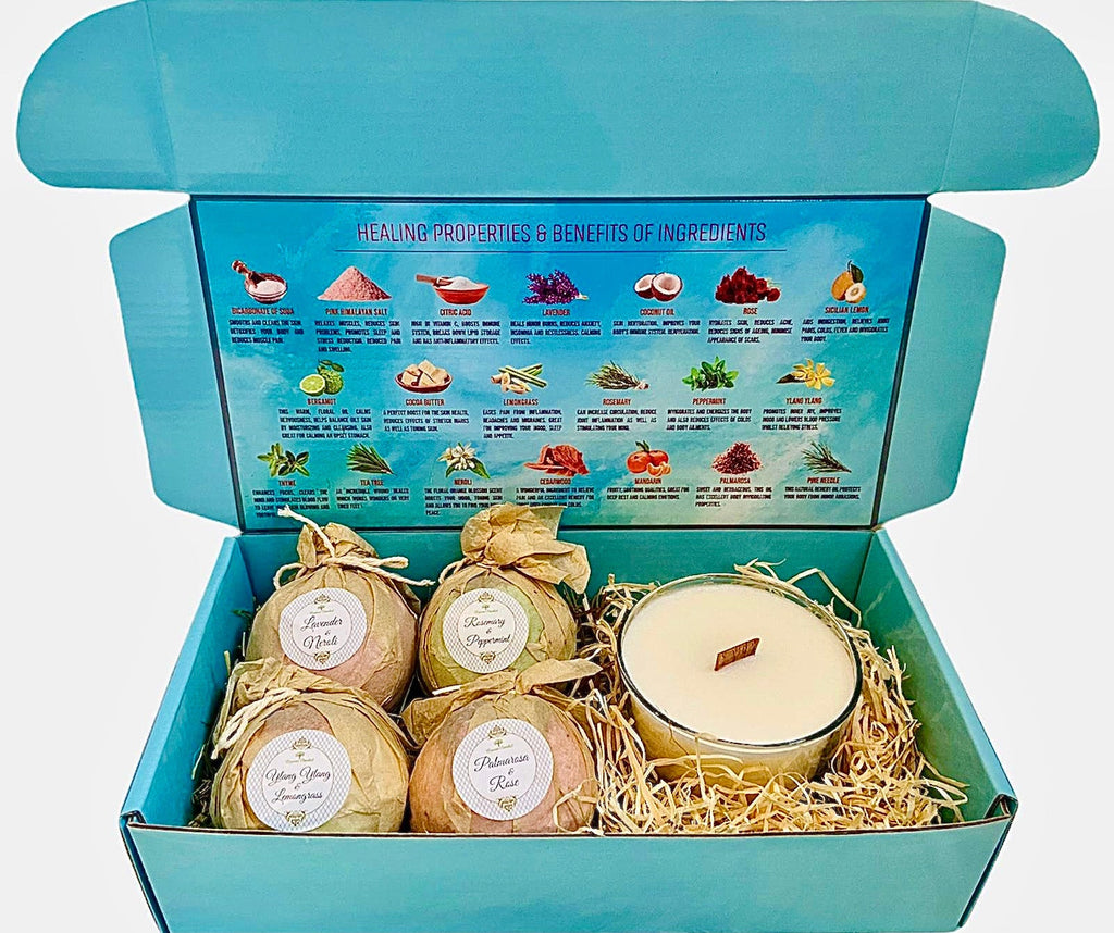 Bath Bomb Gift Set with Coconut & Monoi Scented Candle and Wood Wick Lootquake LLC