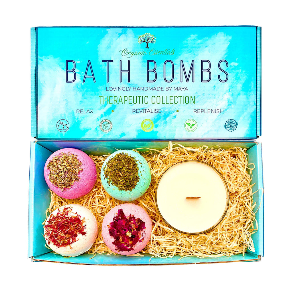 Bath Bomb Gift Set with Coconut & Monoi Scented Candle and Wood Wick Lootquake LLC
