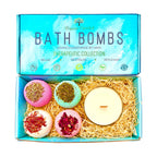 Bath Bomb Gift Set with Coconut & Monoi Scented Candle and Wood Wick Lootquake LLC