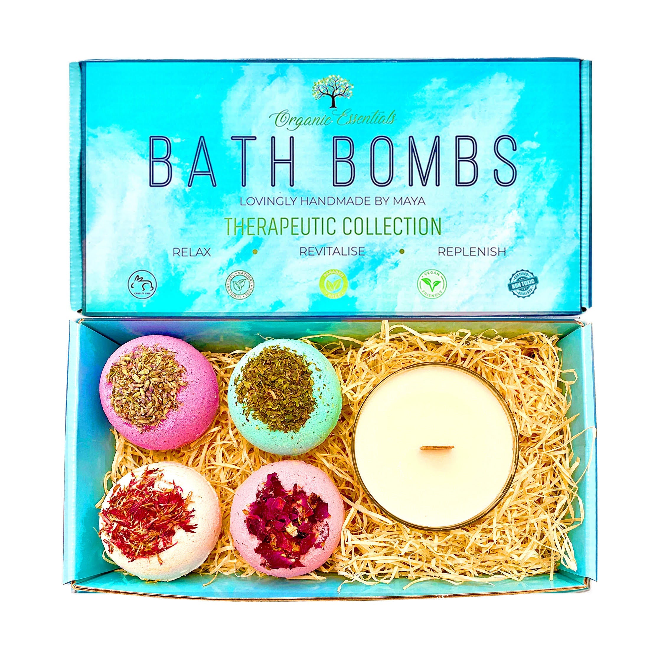 Bath Bomb Gift Set with Coconut & Monoi Scented Candle and Wood Wick Lootquake LLC