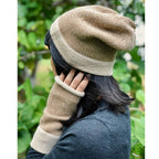 Fingerless Alpaca Gloves Camel Interwoven Long Wrist Warmers With Thumb Slit BandsCo Straps