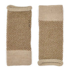Fingerless Alpaca Gloves Camel Interwoven Long Wrist Warmers With Thumb Slit BandsCo Straps