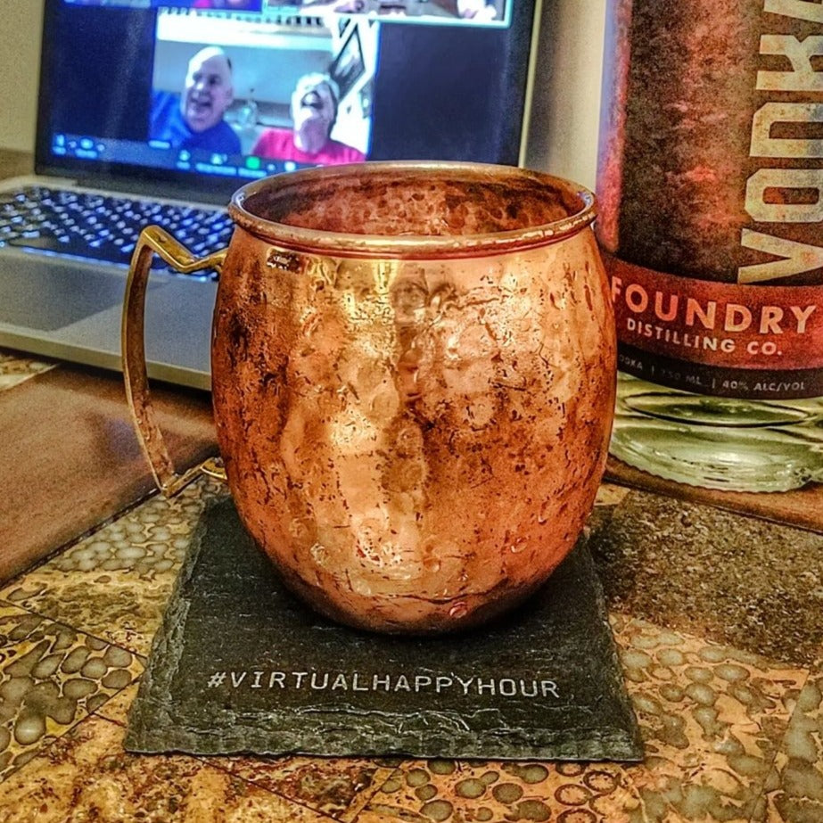 Drinking Alone Slate Coaster Premium Artisan Natural USA Slate Coaster With Cork Feet BandsCo Straps
