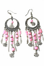 Fish Charm Chandelier Bead Earrings Pink Boho Style Chic