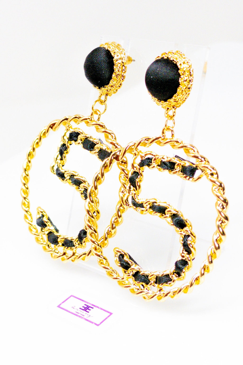 Five Series Loyalty Satin Ribbon Pearl Hoop Earrings
