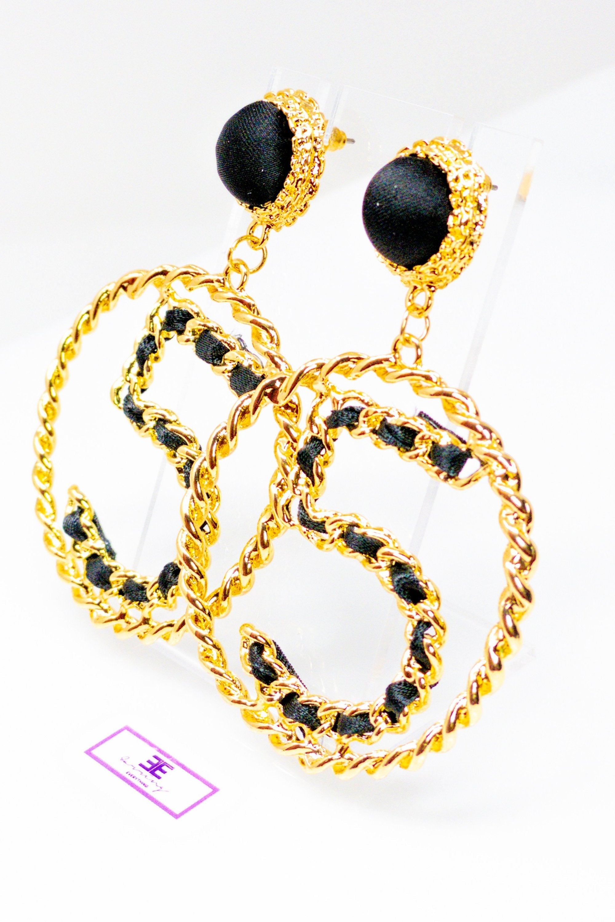 Five Series Loyalty Satin Ribbon Pearl Hoop Earrings