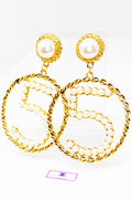 Five Series Loyalty Satin Ribbon Pearl Hoop Earrings